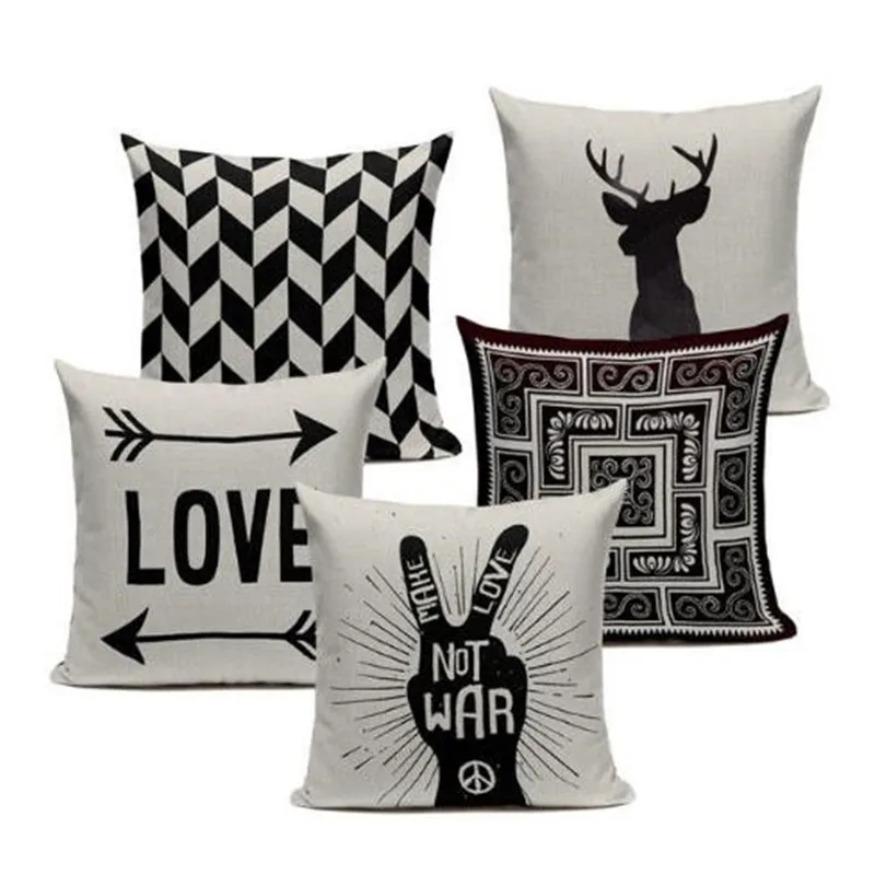 

Geometric Cushion Cover Nordic Style Letters Black White Printed Cushion Case Stripe Home Sofa Decorative Pillow Cases Almofadas