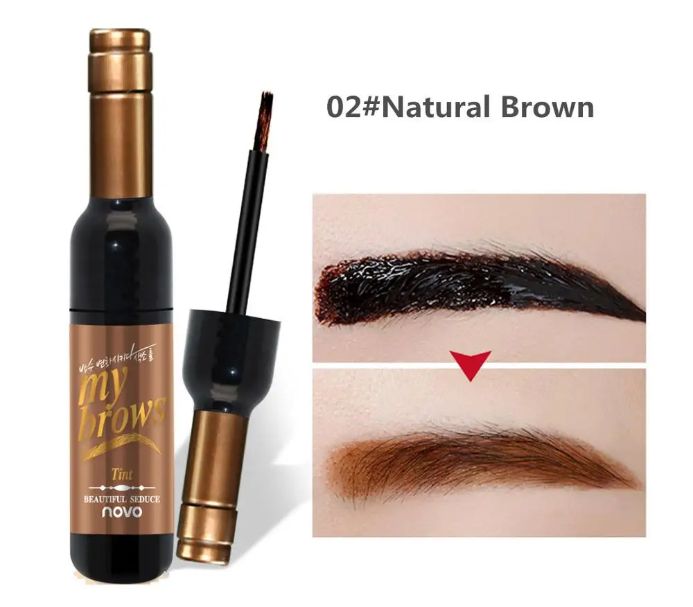 02 Natural Black NOVO, 3 цвета, красное вино, отшелушивающий краситель для бровей, гель, крем для глаз, для увеличения бровей, тату, Водостойкая тушь для ресниц, макияж - Цвет: 02 Natural Black