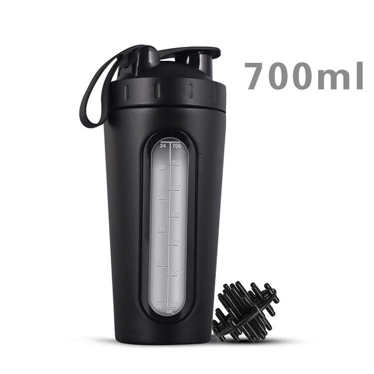 Black Shaker Bottles BAISPO шейкер, бутылка для протеина 700 мл из нержавеющей стали одежда для фитнеса шейкер Экологичная бутылка для воды протеиновый порошок миксер - Цвет: Black Shaker Bottles