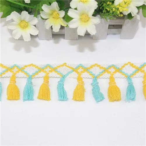 12 Light blue yellow 47 мм Радуга с бахромой кружевом кисточкой хлопок тканевая Лента отделка бахрома с помпонами пом бахрома на ленте для ручная работа по шитью материал 1 ярд - Цвет: 12 Light blue yellow