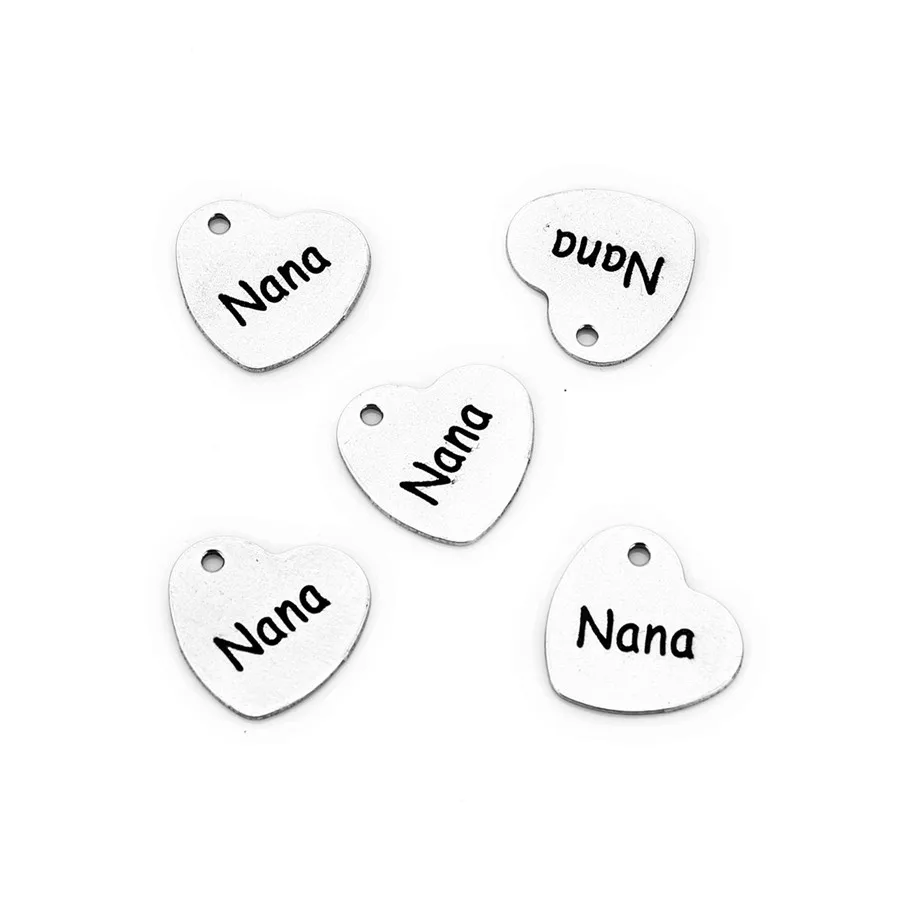 Ckysee, 5 шт./партия, семейный член, Nana, дедушка, папа, браслет мамы, подвески, 13x14 мм, из нержавеющей стали, сердечки, Подвески Diy, ювелирные изделия - Окраска металла: Nana