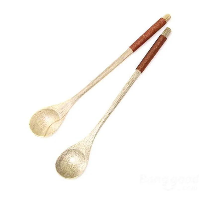 Long Handle Wooden Mixing Food Spoon Dinnerware Tie Wire Round Ladle Soup Milk Stirring Scoop | Дом и сад