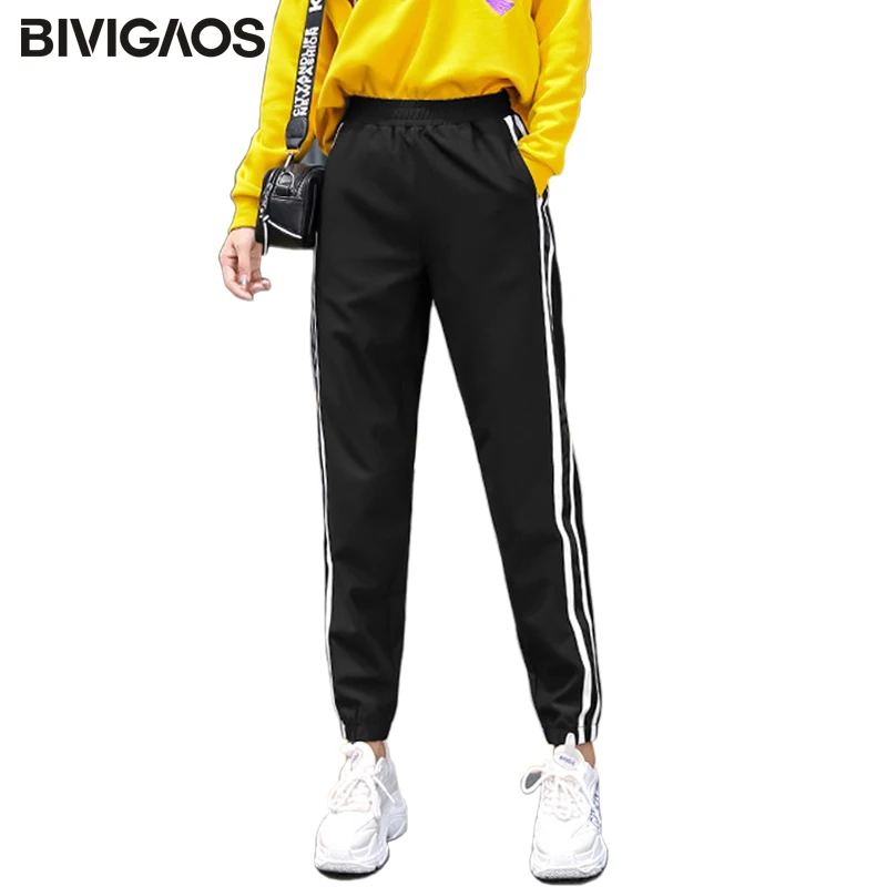 BIVIGAOS новый Спортивный стиль уличный хип хоп брюки строчка полосатая лента
