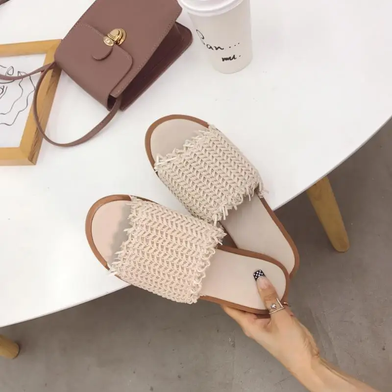 Летние сандалии на плоской подошве женская туристическая пляжная Модная вязаная