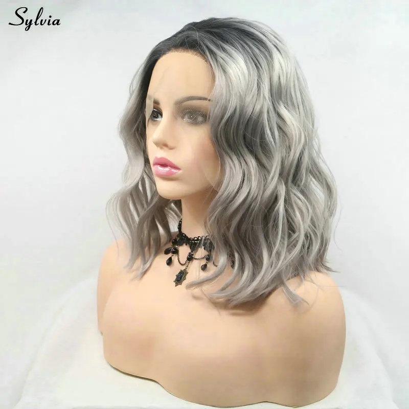 Sylvia омбре с темными корнями, розовый/серый/Блонд/серый/синий/фиолетовый синтетические парики для женщин, летние Волнистые Короткие парики
