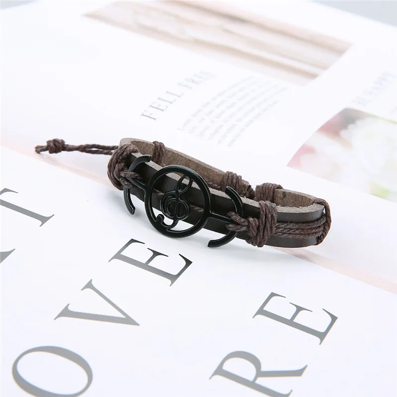 Ckysee в стиле панк Подвеска-Чарм форме ноты черный коричневый кожаный браслет