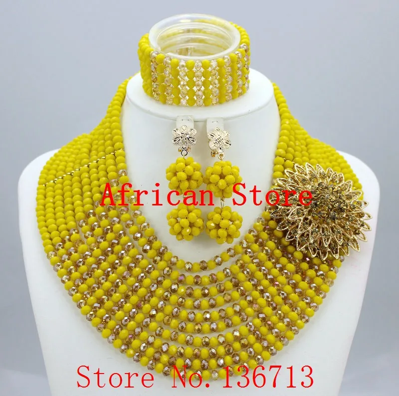 

Newest african beads jewelry set 2016 nigerian wedding african beads 7 color indian multi layer necklace / Earrings women L166