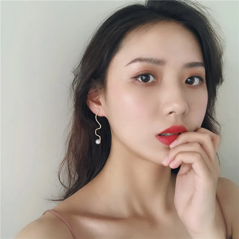 Корейский Асимметричная витая Цепочка матовое золото Винтаж жемчуг длинные