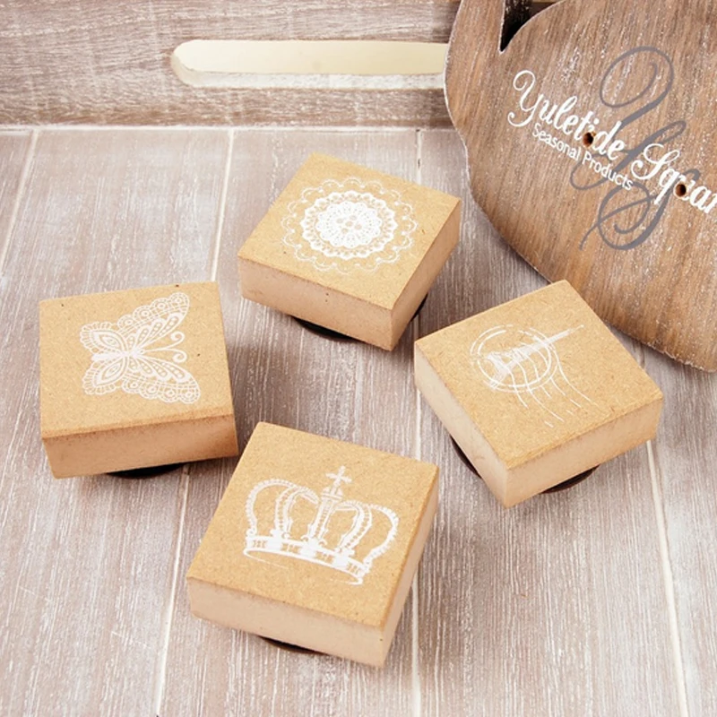 2 шт/комплект башня Корона бутон шелковые бабочки деревянный резиновый штамп с