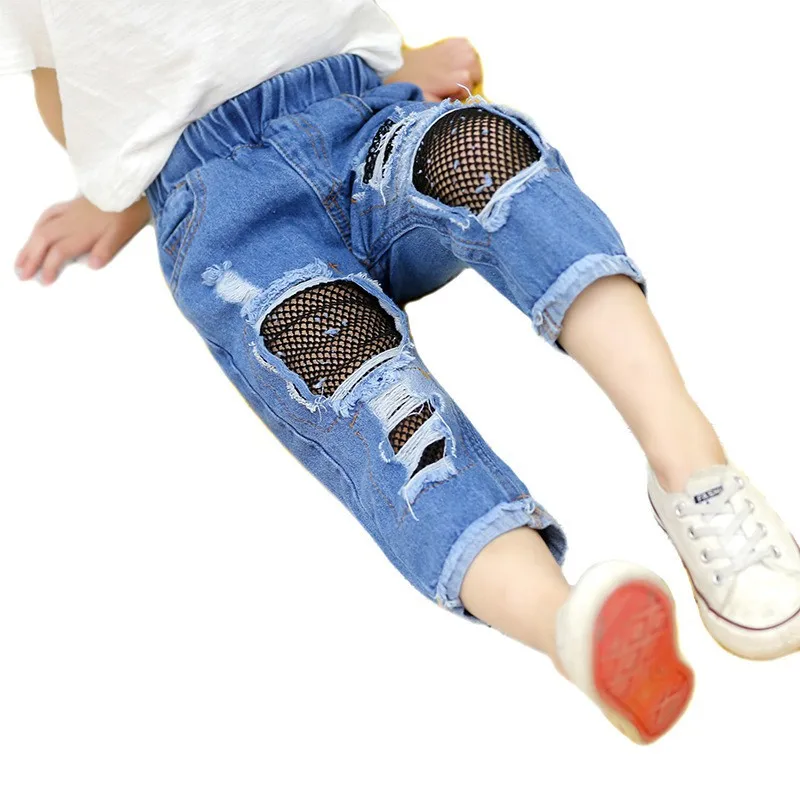 Летние модные детские шорты с дырками для девочек повседневные джинсы