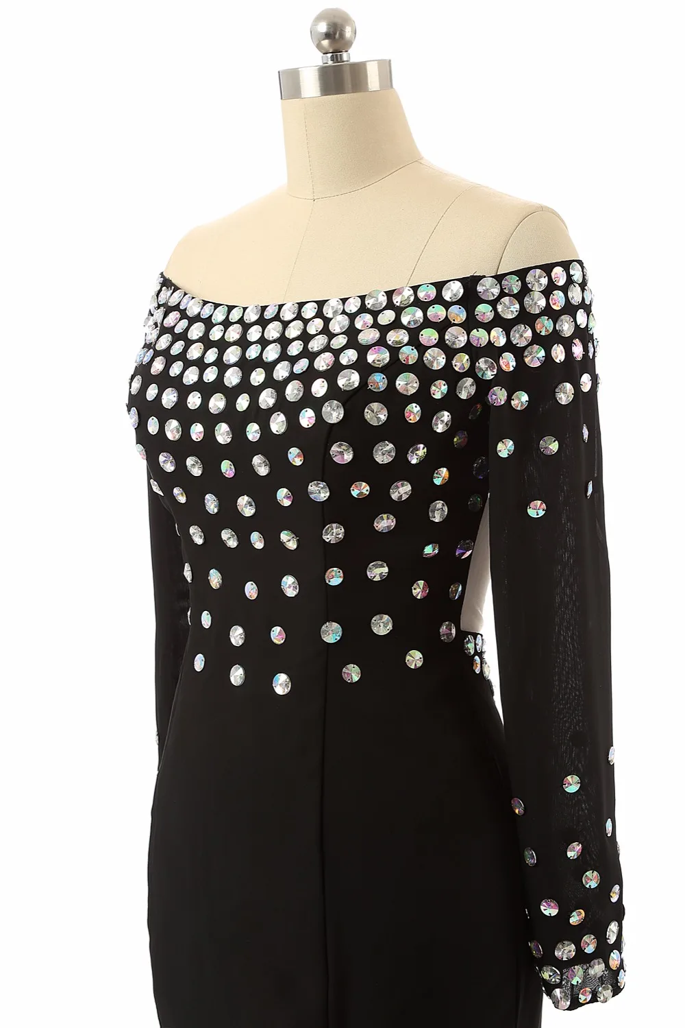 Настоящая фотография шифон бусины половина рукава с высоким разрезом Вечерние