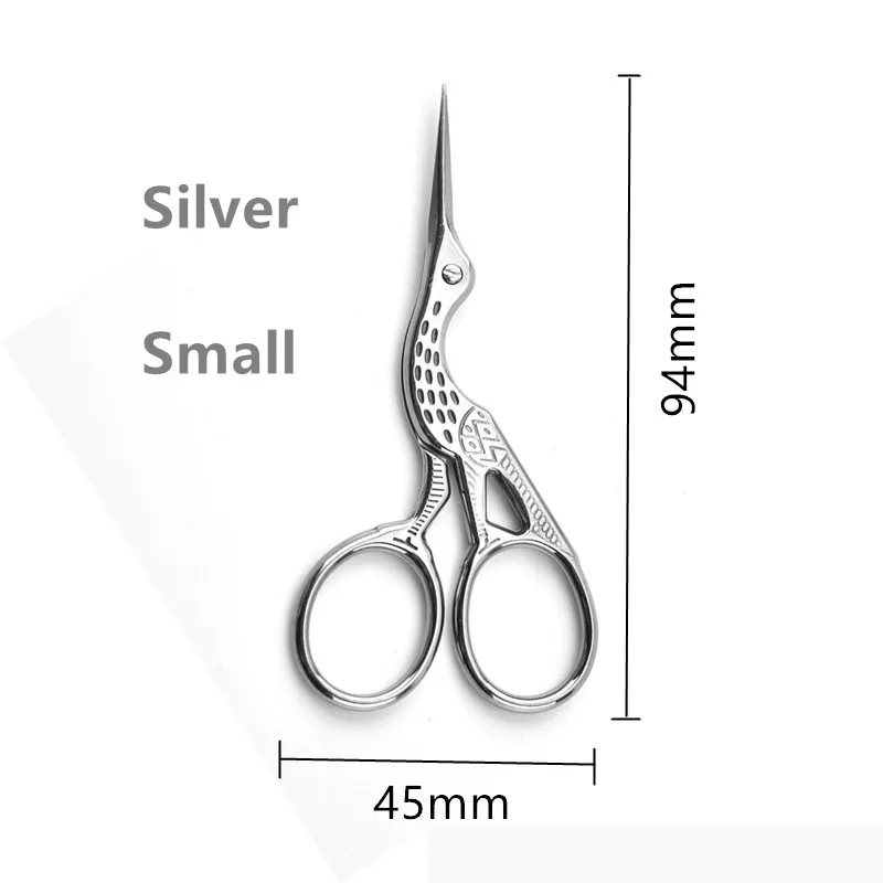 Silver 94mm HS инструменты из нержавеющей стали винтажные ножницы для формирования бровей Вышивка Швейные 4,5 дюймов титановое покрытие аист Острые Ножницы - Цвет: Silver 94mm