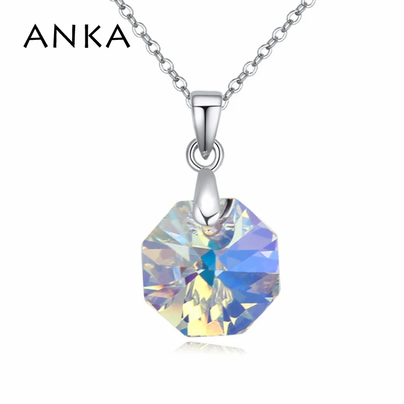 

ANKA genuine geometric pendant necklaces rhodium plated with thin chain gift for women Crystals from Austria #116105