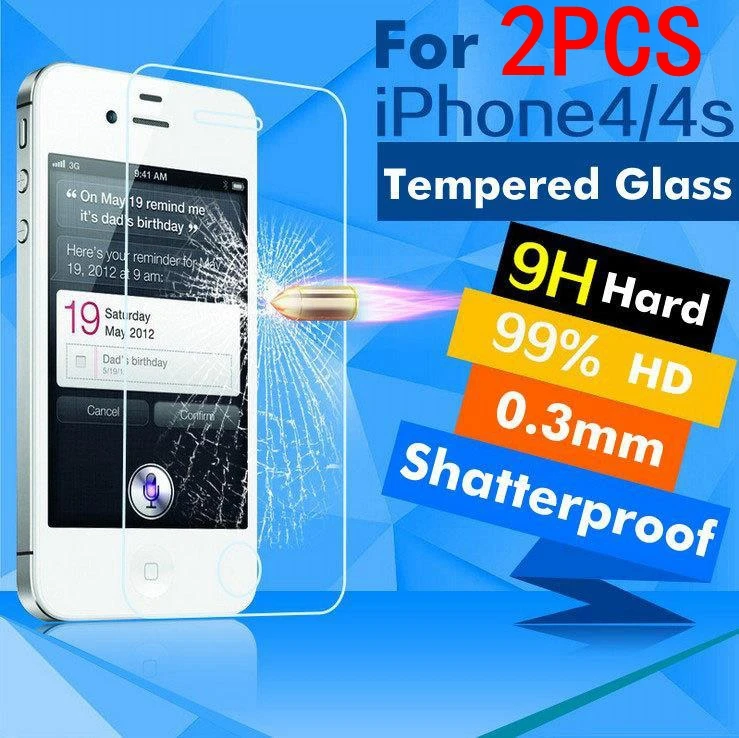 Закаленное стекло для iPhone 4 защитная пленка экрана 4S 2 шт. | Мобильные телефоны и