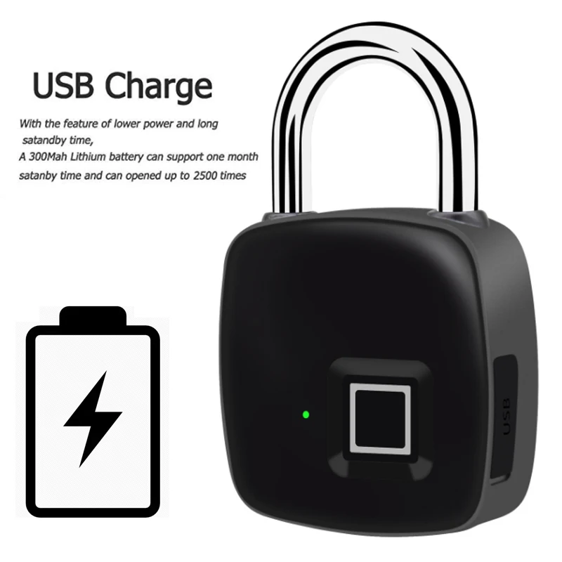 Электронный Micro USB Перезаряжаемый смарт-замок без ключа с принтом пальцев водонепроницаемый Противоугонный замок безопасности дверной замок для багажа