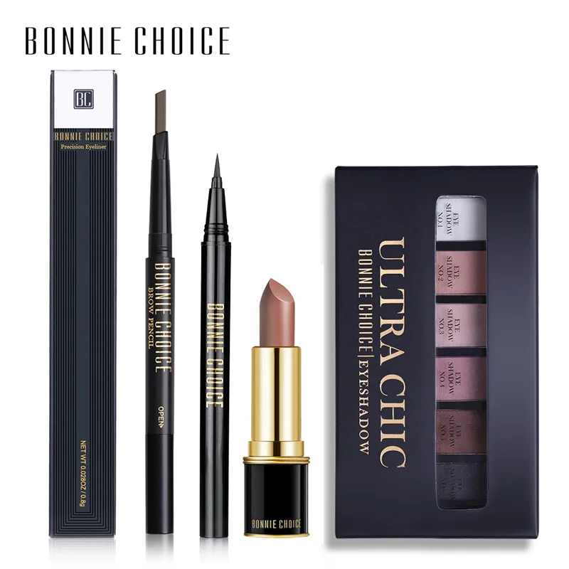 Bonnie Choice, набор для макияжа, 6 цветов, палитра теней для век, карандаш для бровей, карандаш для глаз и помада, 4 шт., набор косметики