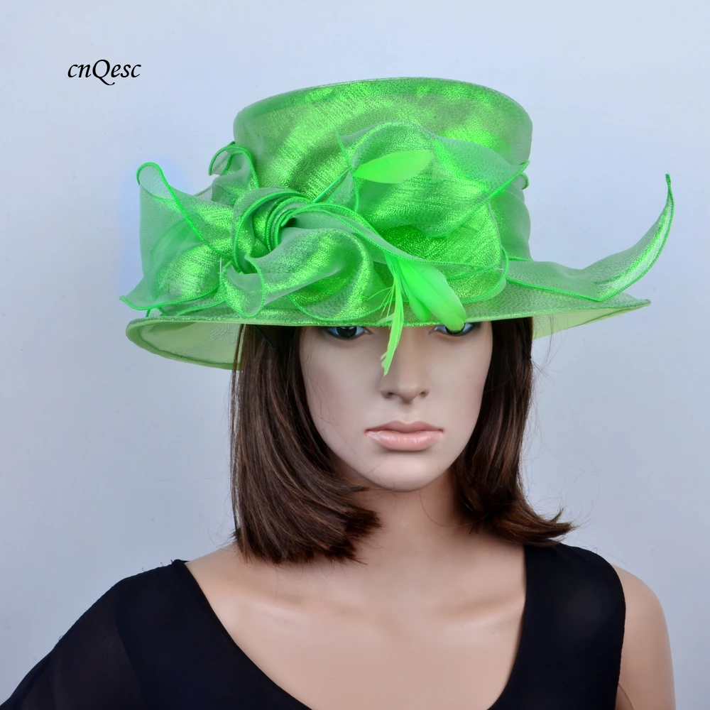 Новинка,, Элегантные зеленые шляпы из органзы, церковная шляпа Kentuck derby, Свадебная женская шляпа