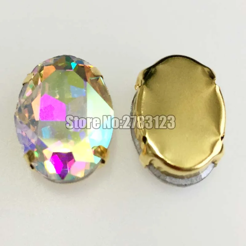 

Golden base AB color oval shape flatback AAA Glass Crystal sew on rhinestones diy/ Clothing decoration 10x14mm 13x18mm 18x25mm