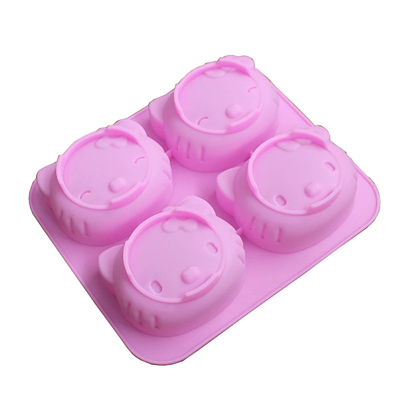 DIY силиконовая форма Китти с 4 отверстиями двумя видами выражение пудинг