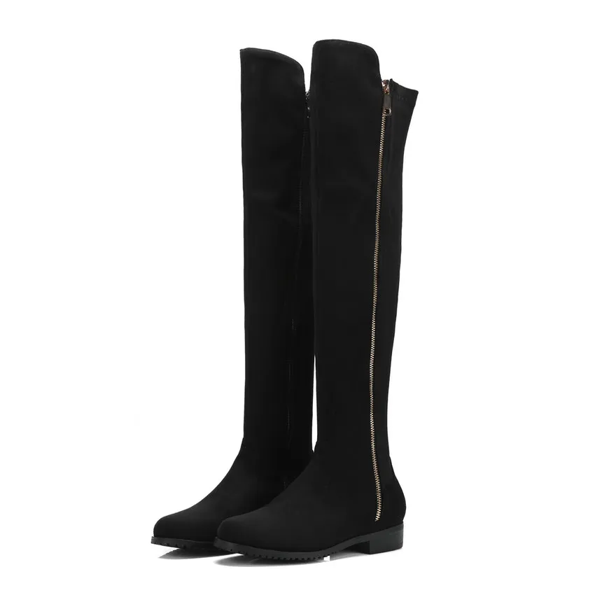 QUTAA Women Over The Knee Hig Boots Platform Square Heel Fashion Winter Shoes Women Motorcycle Boots Big Size 34-43