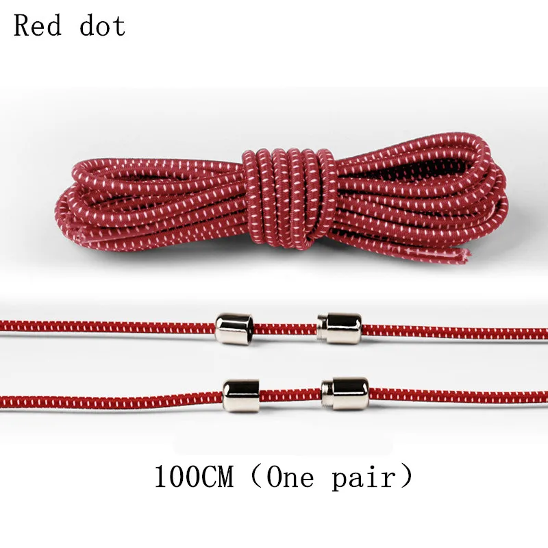 Red-7 Новинка, 1 пара, унисекс, ленивые, эластичные, без завязок, круглые шнурки для ботинок, для детей и взрослых, быстро, яркие цвета, 100 см, Круглые, металлические, с головкой, шнурки - Цвет: Red-7