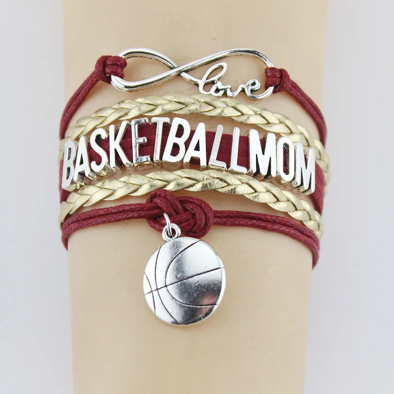 

10PC/Lot Infinity love Basketball Mom Bracelet Basketball Charm leather wrap bracelets & bangles for Women men jewelry