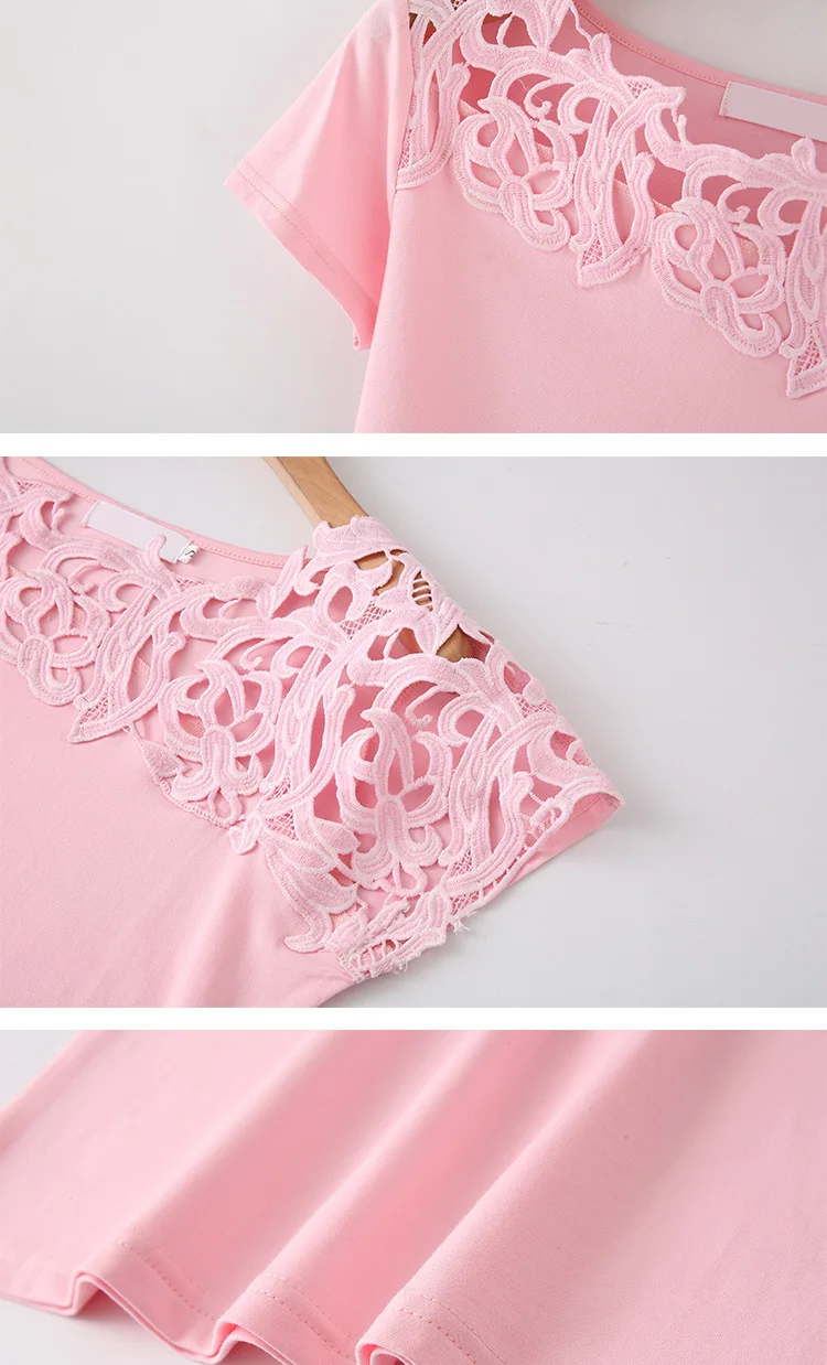 Женская Кружевная футболка с короткими рукавами черная белая хлопковая