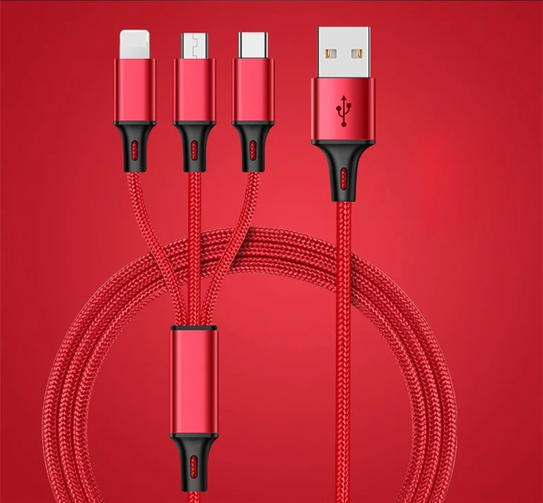 USB кабель 5V 2.4A 3 в 1 быстрая зарядка ткань Braide type C кабель зарядного устройства микро-usb для Xiaomi провод шнур для iPhone iPad кабель