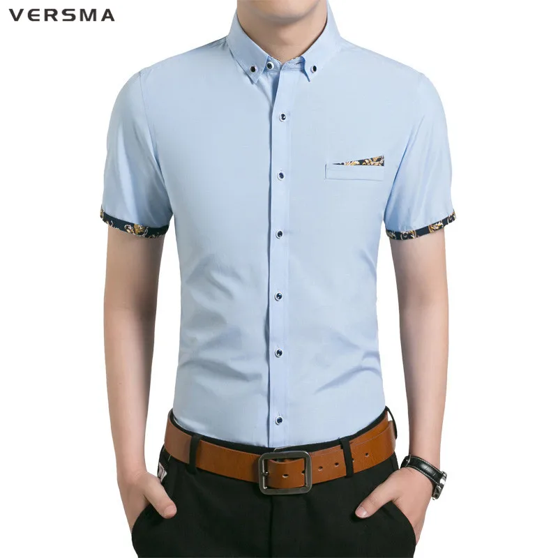 Рубашка VERSMA мужская с коротким рукавом хлопковая блуза Slim Fit сорочка в