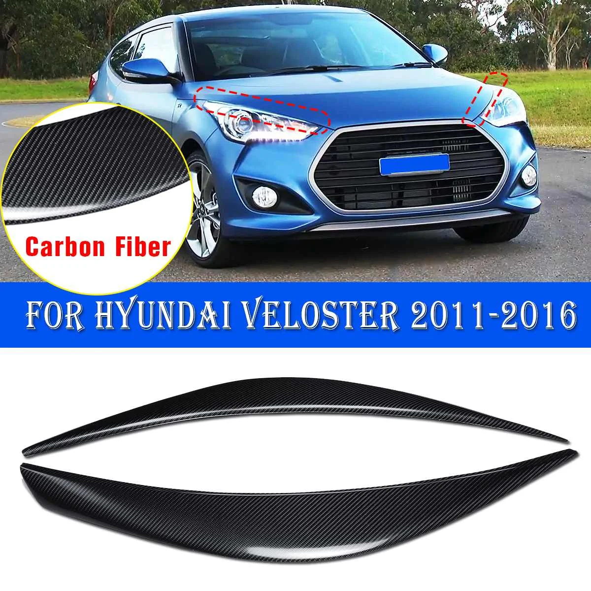 Передние фары из углеродного волокна для Hyundai Veloster 2011 2016 2 шт.|Наклейки на