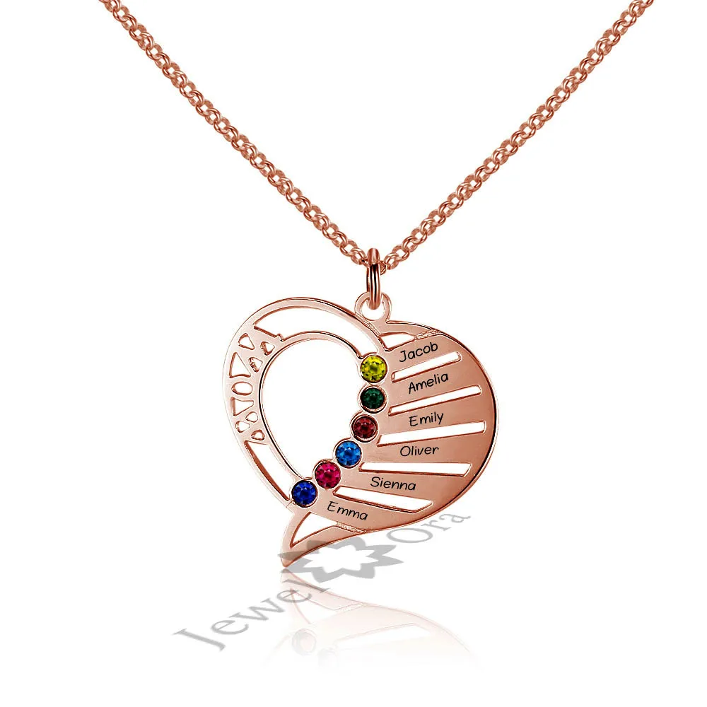 DIY Birthstone Family Necklace Personalized 925 Sterling Silver Heart Shape Name Mother's Day Gift (JewelOra NE101578) | Украшения и
