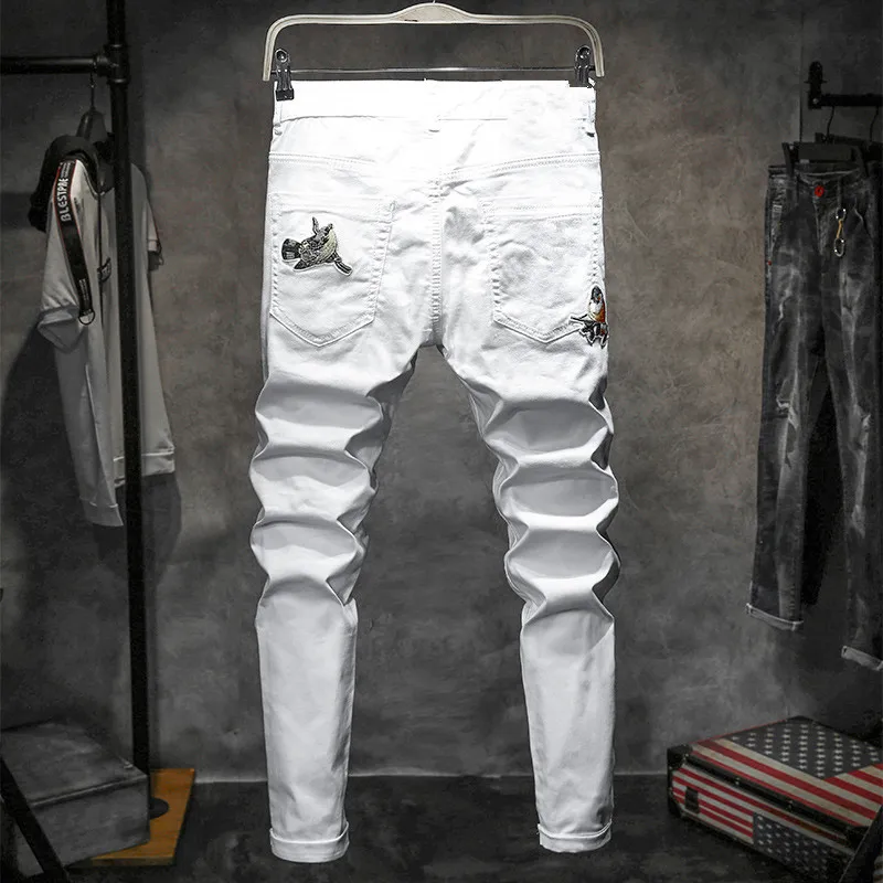 2019 New Fashion Style Men Moto Biker Jeans Straight Slim Fit Man Denim Pants Distressed White Male Hip Hop Joggers | Мужская одежда