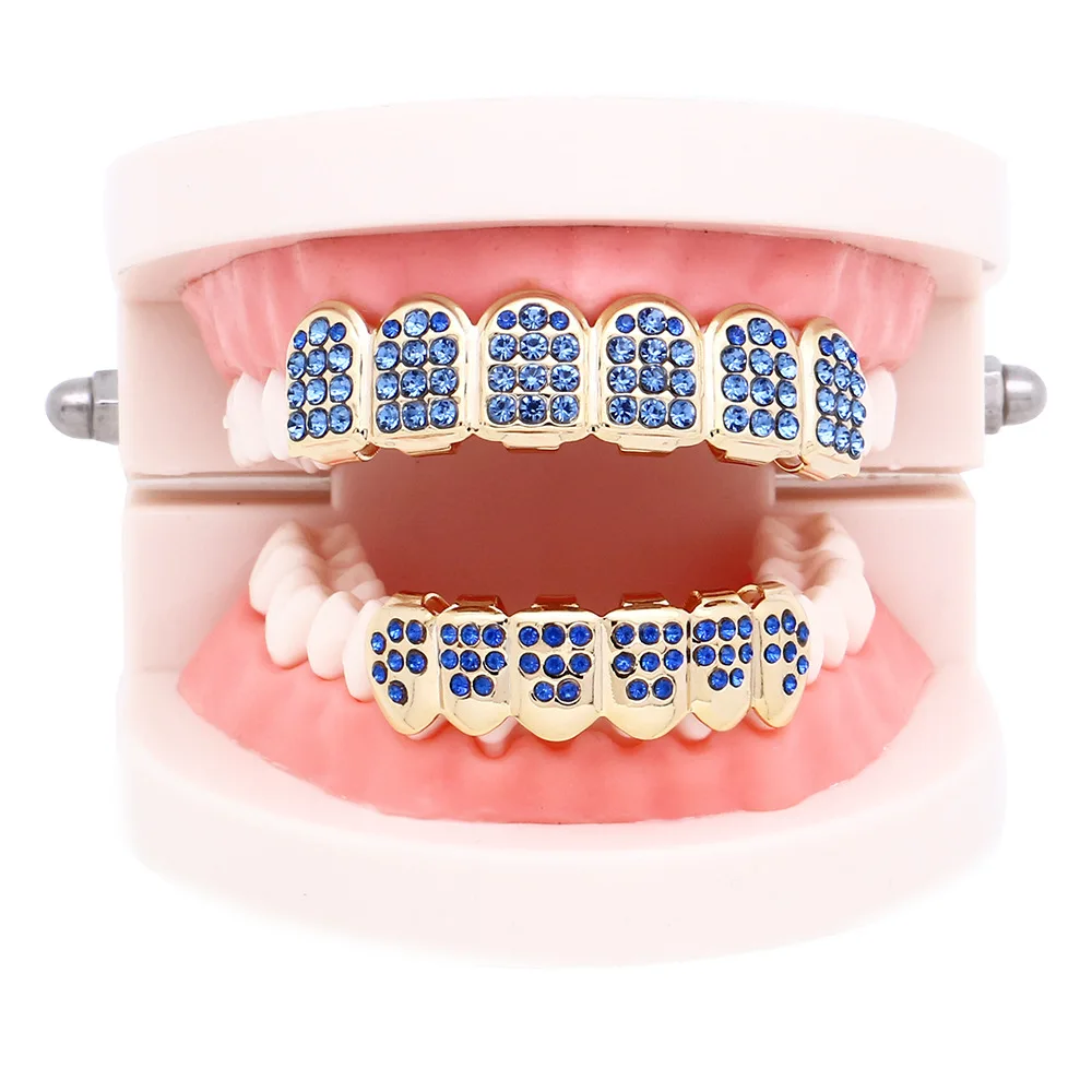Хип-хоп Iced Out Grillz верхние и нижние зубы Grillz красочные панк золотые зубные колпачки Rapper зубные грили