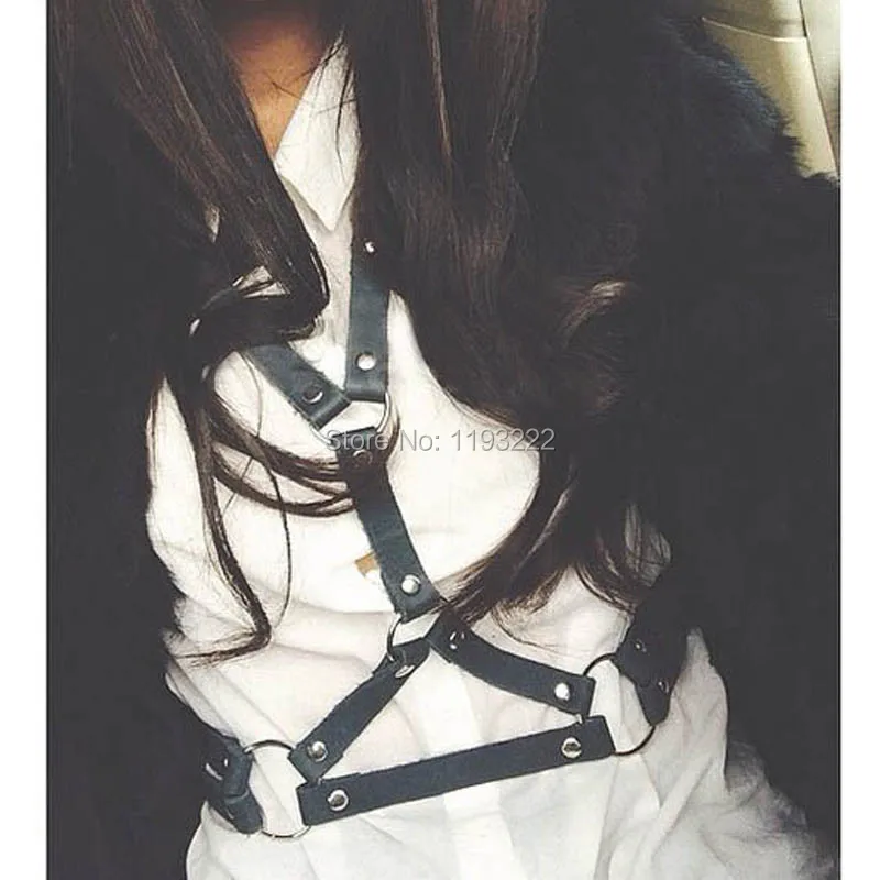 Кожаный чокер ручной работы в стиле панк-рок готический ремень-портупея с лямкой