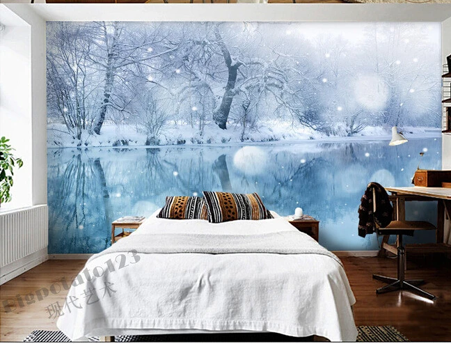 Custom 3D large murals beautiful dream lake forest snow living room sofa TV wall bedroom background paper | Обустройство дома