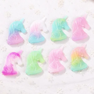 37*51 мм 10 шт. Подвески в виде радужного единорога градиентные цвета Кабошоны с плоским основанием из смолы для аксессуаров для головных уборов и украшений для телефона.