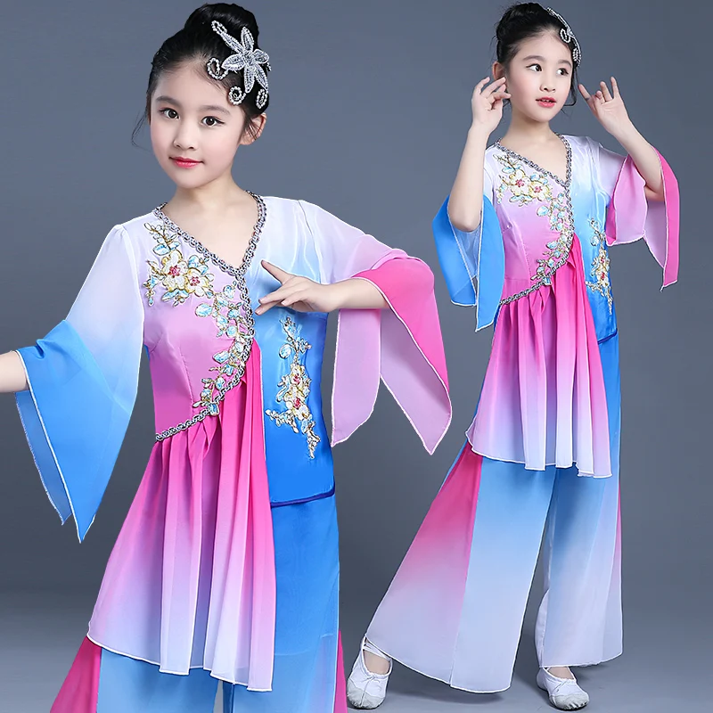 Китайский стиль, стиль, hanfu, детский классический танцевальный костюм для девочек, танцевальный костюм для детей