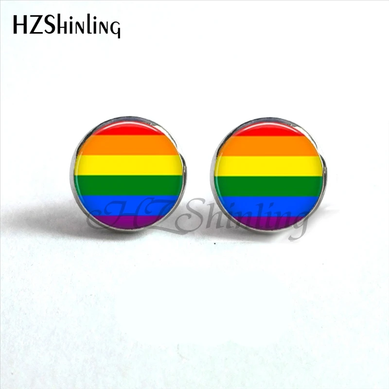 Серьги гвоздики NES 0049 Bi Pride гипоаллергенные серьги ювелирные изделия стеклянные с