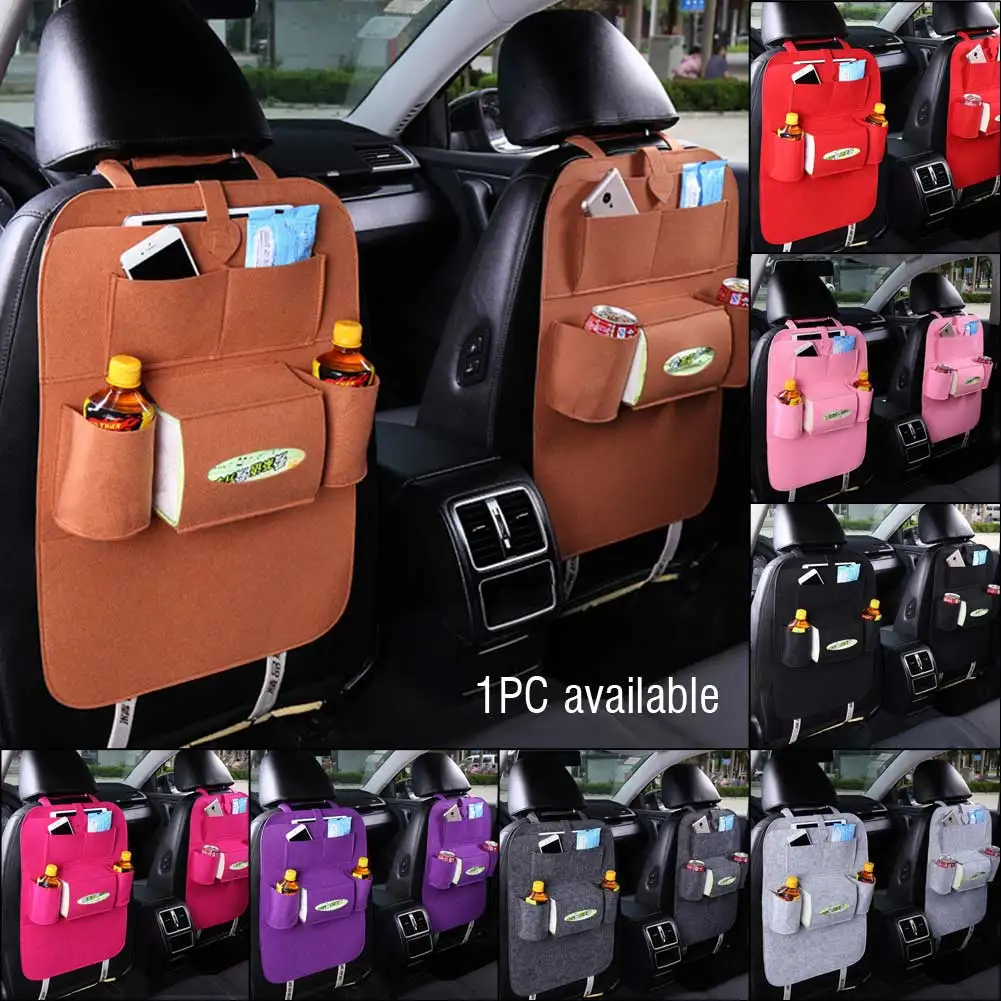 Car Seat back storage bag With adhesive strap and seat fixing belt phone drink magazine Multi pocke Travel Storage Holder bag