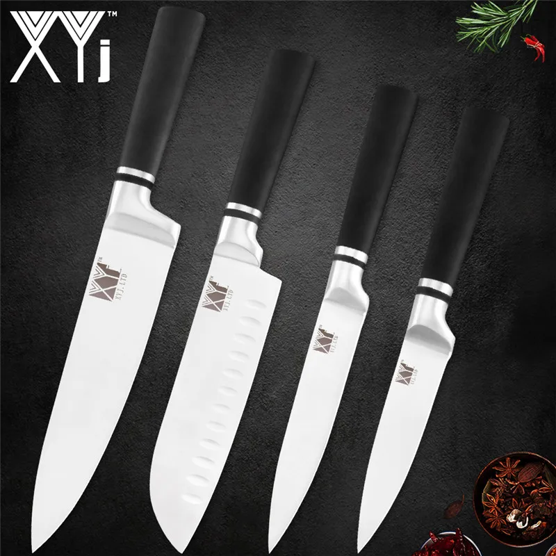 C.4pcs set XYj 6 шт. набор кухонных ножей из нержавеющей стали с нескользящей ручкой 7cr17 лезвие шеф-повара для нарезки хлеба Santoku нож для очистки овощей - Цвет: C.4pcs set