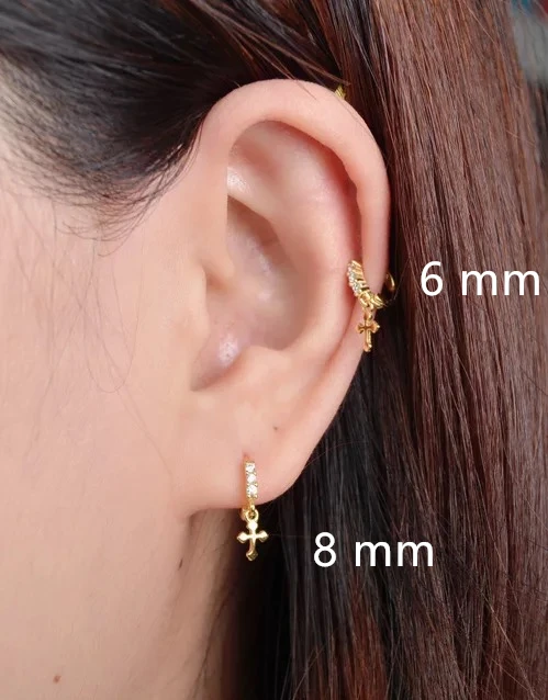 925 sterling silver earrings fashion zircon mini cross ear ring ear bone ear buckle cute wild female girl boy silver ear jewelry