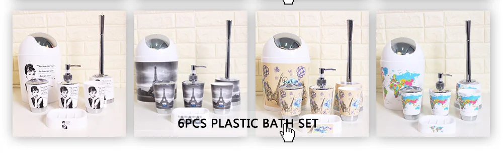 SDARISB 6PCS Eiffel Bathroom Accessory Bin Soap Dish Dispenser Bottle Toothbrush Holder Set Home Bathroom Products Wash Bath Set