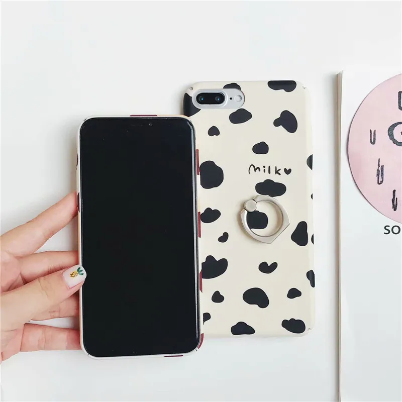 Cases For iPhone 7 6 6S 8 Plus X Fashion milk Wave Point Love Phone Case iPhone7 plus Hard PC Back Cover With Finger Ring |