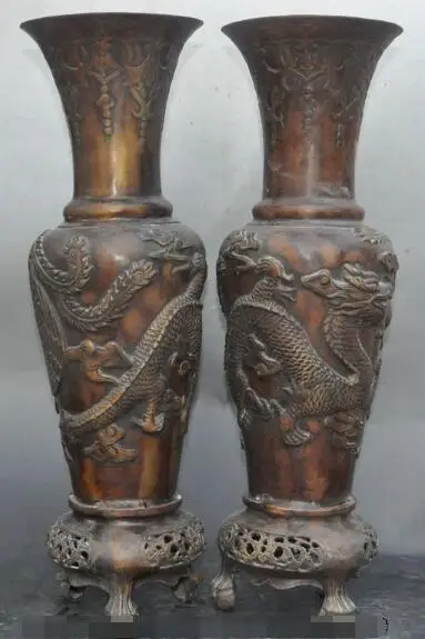 

S03523 old chinese Dynasty palace bronze dragon Phoenix bird statue Bottle Pot Vase Jar