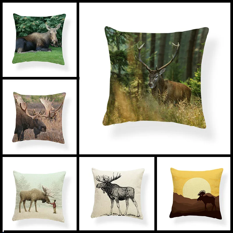 

Животных Одежда для дома с изображениями героев мультфильма диван поставки чехол для подушки из хлопка и льна лося горный принт лося украше...