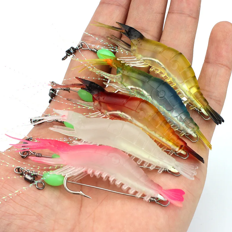 

5pcs/lot 9cm/5.2g Shrimp Soft Lure Fishing Artificial Bait With Glow Hook Swivels Anzois Para Pesca Sabiki Rigs Fishing Lure