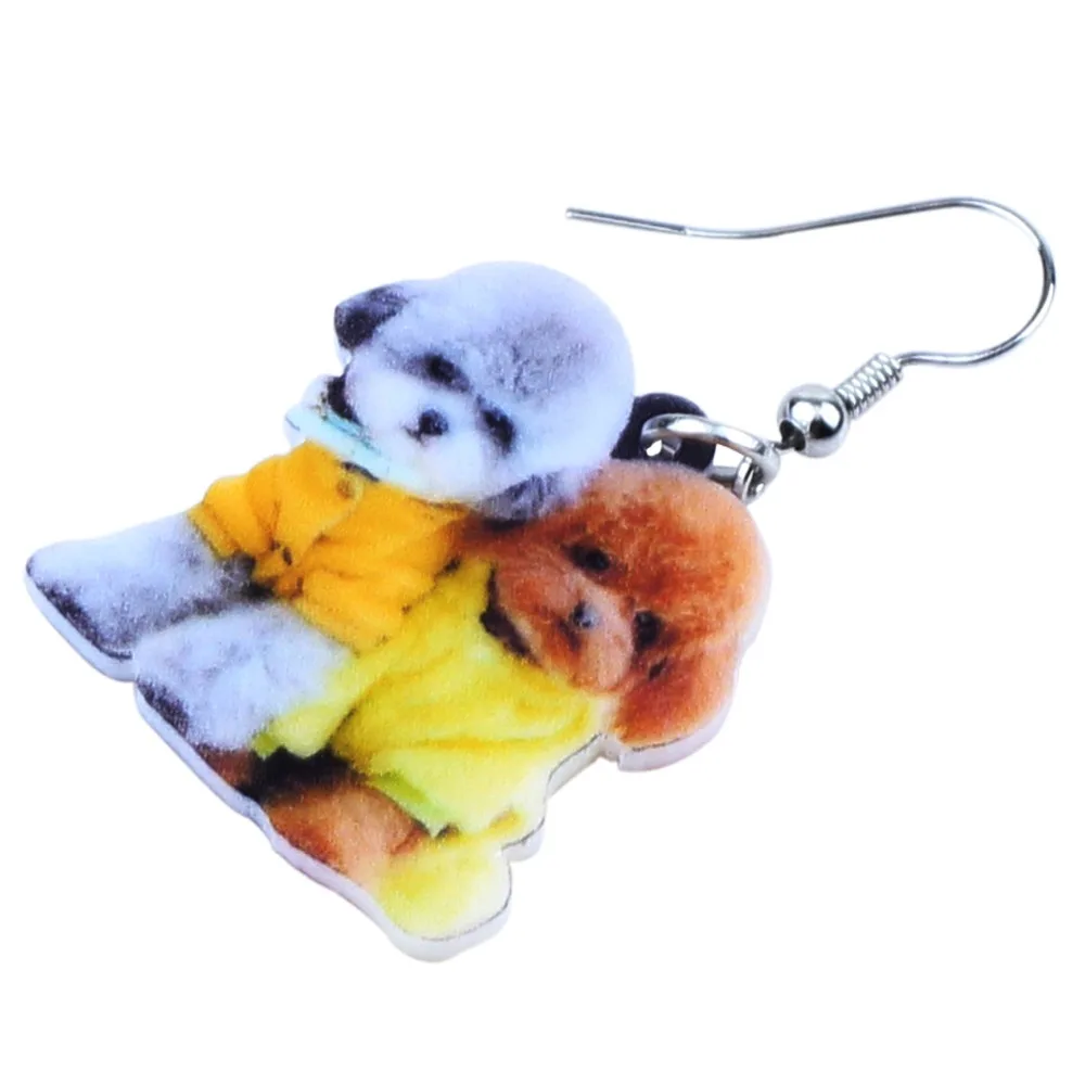 WEVENI акриловые милые Близнецы Тедди серьги с собаками новые длинные висячие капли