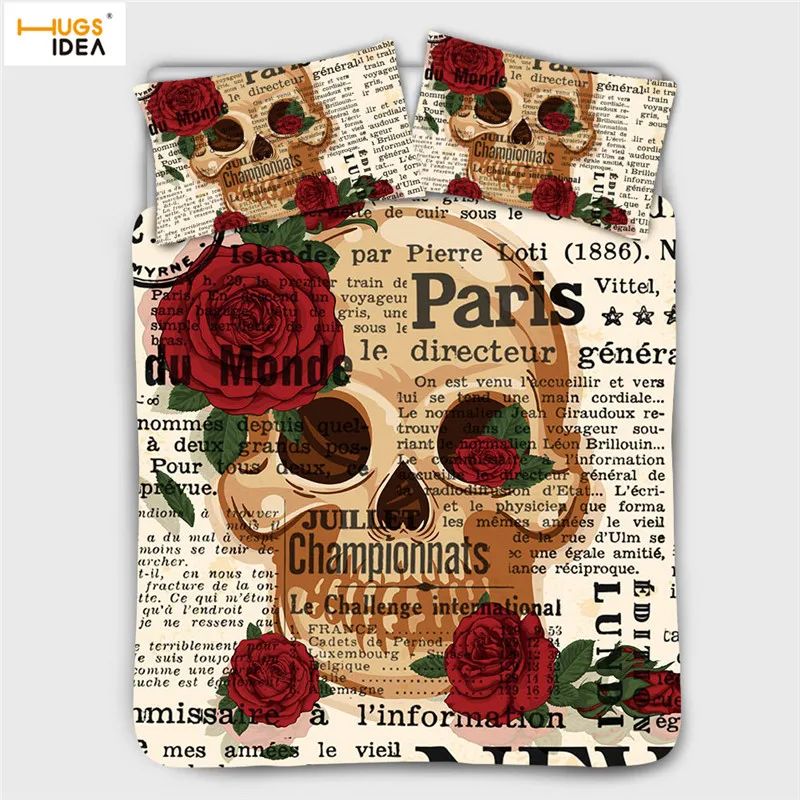 HUGSIDEA Винтаж Стиль постельное белье в стиле ретро панк с принтом черепа домашний