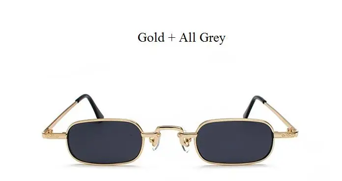 Gold All Grey Винтажные очки в стиле панк, прозрачные Квадратные Солнцезащитные очки для женщин, ретро солнцезащитные очки для мужчин, новинка, красные, розовые, желтые брендовые маленькие металлические оправы - Цвет линз: Gold All Grey