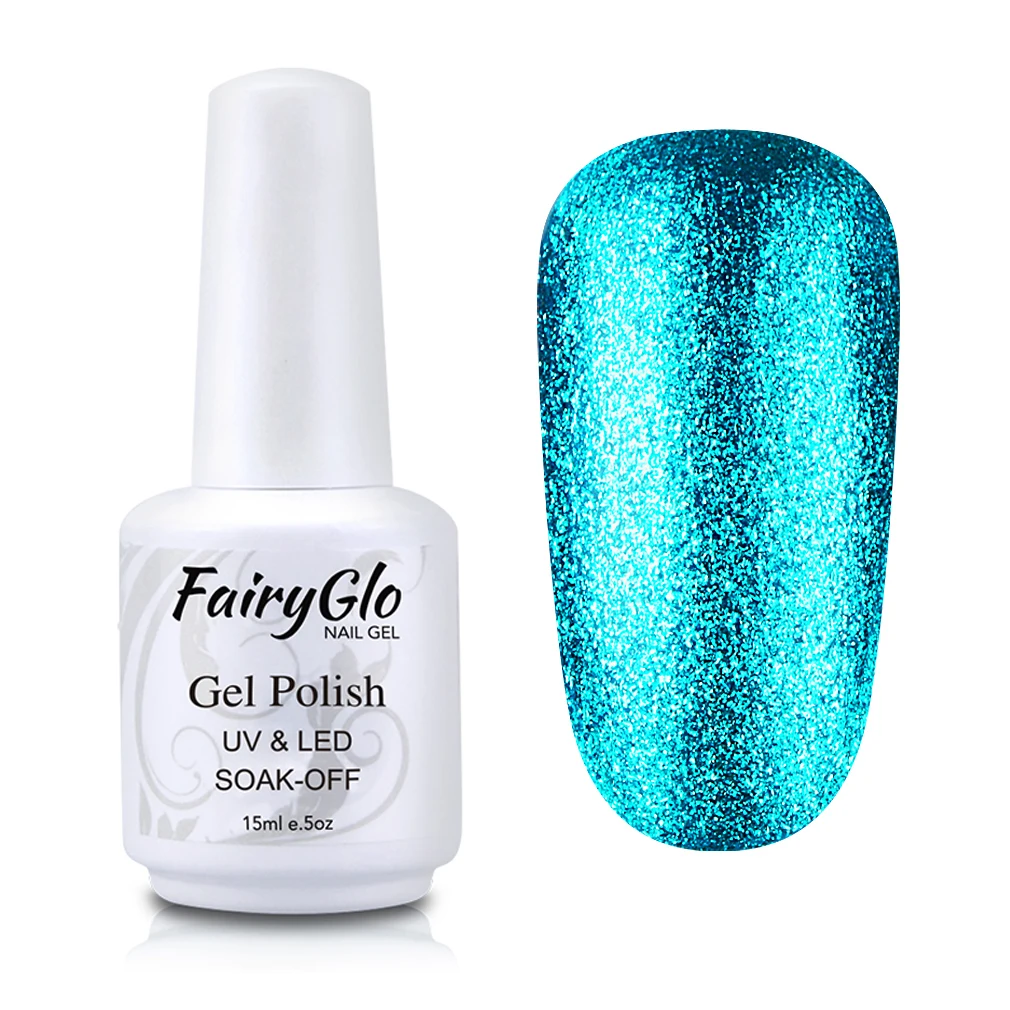 Fairyglo для ногтей гель 15 мл с сияющими блестками УФ гель лак для ногтей светодиодный Краски покрытие для ногтей, полустойкое к Платиновый гель для ногтей Лаки для горячего тиснения для дизайна ногтей
